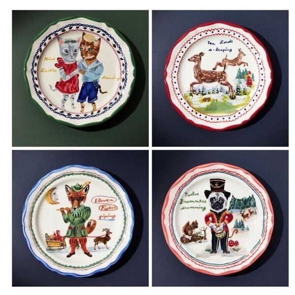 Anthropologie Nathalie Lete Tweleve Days of Christmas Desert Plates 12 - Picture 6 of 7